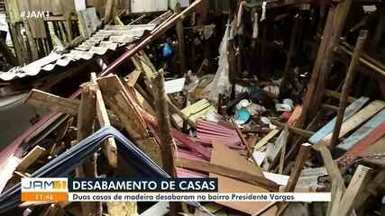 Duas casas desabam após alagamentos no bairro Presidente Vargas em Manaus. Reprodução/Rede Amazônica Duas casas desabam após alagamentos no bairro Presidente Vargas em Manaus. Reprodução/Rede Amazônica