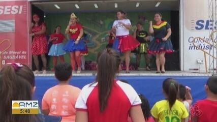 Crianças participam de corrida do Sesi em Iranduba, no Amazonas