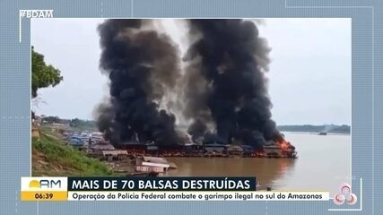 PF contra garimpo ilegal: mais de 70 balsas são destruídas no sul do Amazonas PF contra garimpo ilegal: mais de 70 balsas são destruídas no sul do Amazonas