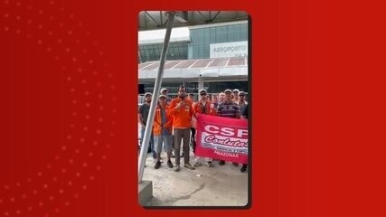 Em greve, petroleiros de Urucu fazem ato no aeroporto de Manaus