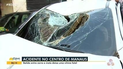Acidente no Centro de Manaus: batida entre carro e moto deixa uma vítima fatal