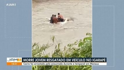 Morre jovem resgatado em veículo no igarapé de Manaus