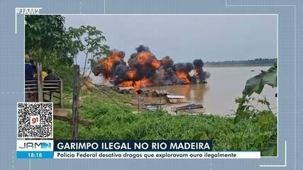 Polícia Federal desativa dragas de garimpo ilegal no Rio Madeira