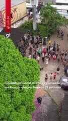 Imagens de drone mostram policiais militares presos reunidos no pátio do antigo Núcleo Prisional da PM enquanto aguardam transferência para a nova unidade no Amazonas