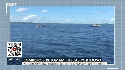 Bombeiros retomam buscas por idoso após naufrágio em Silves no AM