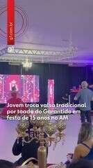 Jovem troca valsa tradicional por toada do Garantido em festa de 15 anos