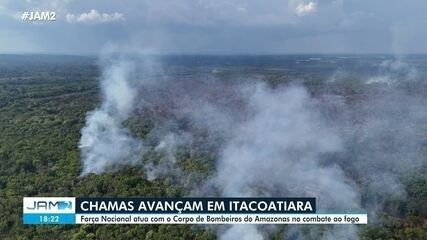 Chamas avançam durante incêndio florestal em Itacoatiara