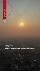 Fumaça das queimadas encobre Itacoatiara, no interior do Amazonas, nesta sexta-feira (23)