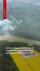 Aviões lançam mais de 10 mil litros de água sobre áreas atingidas por incêndios no AM